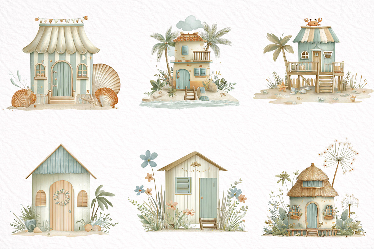 Beach Huts Summer Clipart, an Illustration by DreamArtGraphic (Photo 8 of 8)