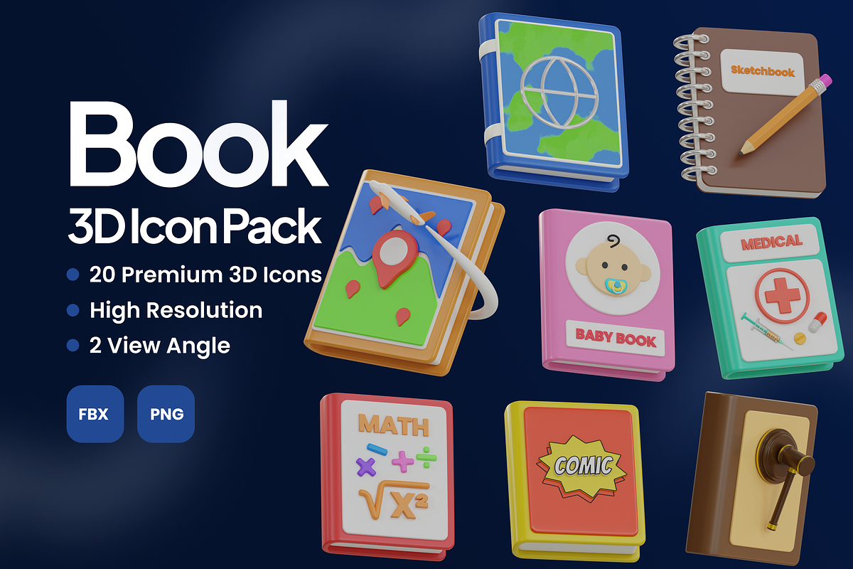 Book 3D Icon Pack, an Object 3D Model by Permadi Creative