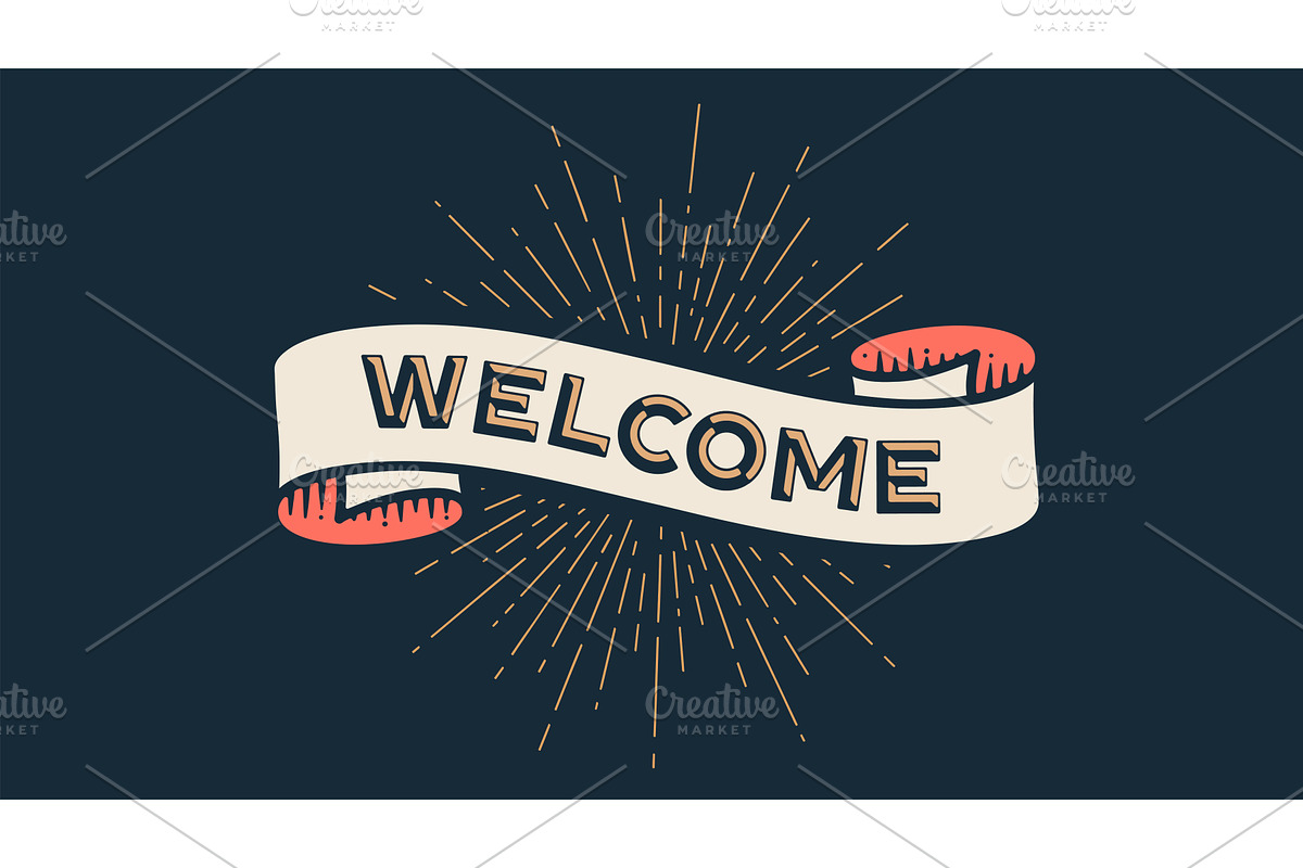 Welcome, ribbon banner, an Illustration by Foxys Graphic