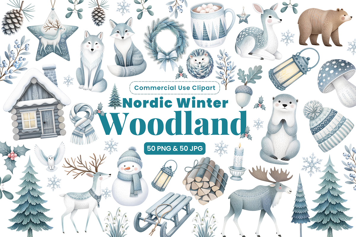 50 Nordic Christmas Line Art Clipart, an Animal Illustration by Luxe (Photo 1 of 4)