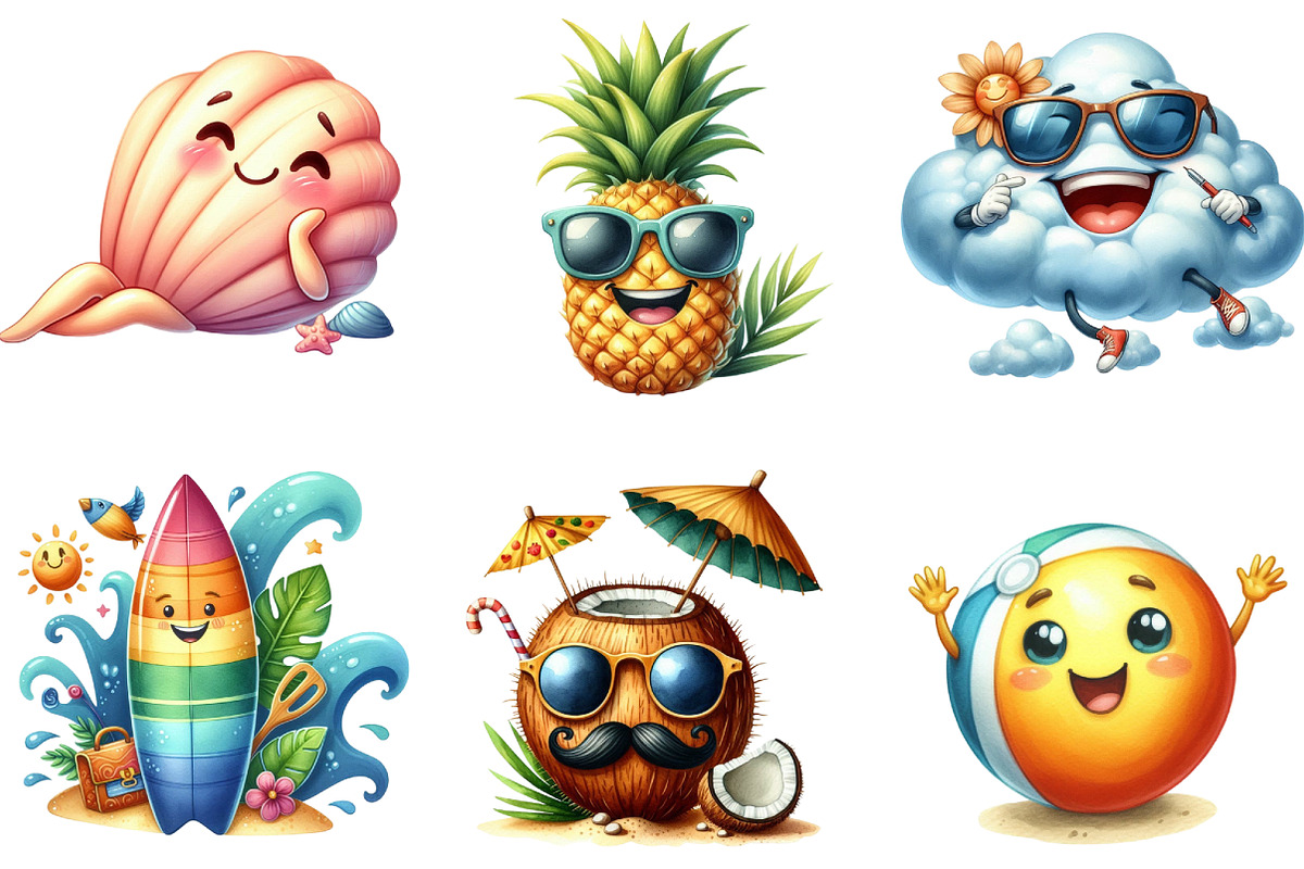 Watercolor Summer Funny Character, a Seasonal Illustration by DreamArtGraphic (Photo 2 of 4)