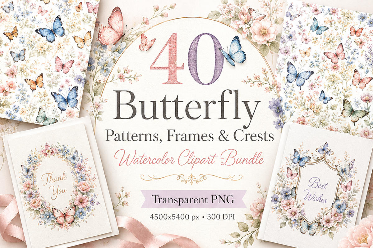 Watercolor Butterfly Clipart, an Object Illustration by HeavensStar (Photo 1 of 7)