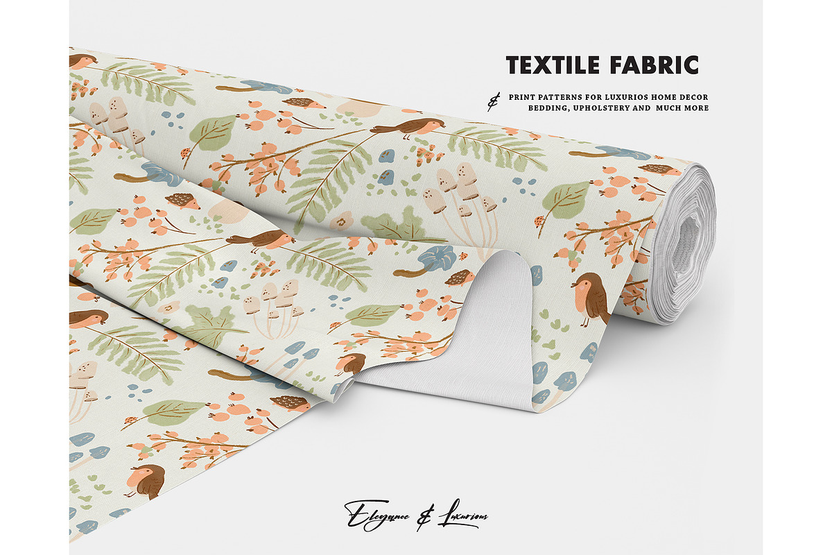 Nursery mushrooms bird plant pattern, a Pattern Graphic by Milatoo (Photo 3 of 3)
