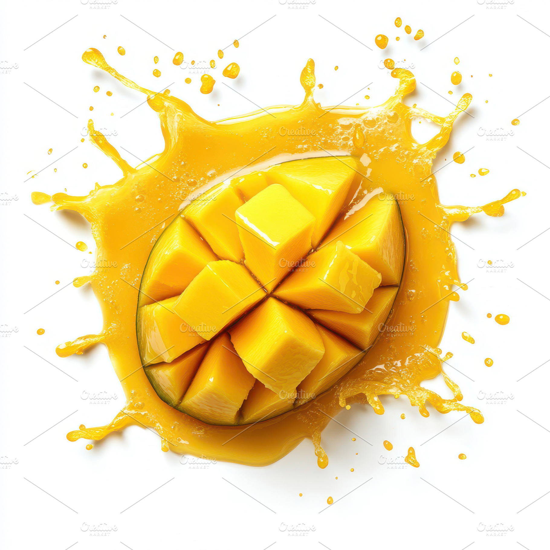 Juicy Mango Cubes Splashing Mango Ju, a Food & Drink Photo by Pixeness Studio