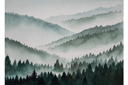 Watercolor landscape, green forest, a Decorative Illustration by Fascinadora