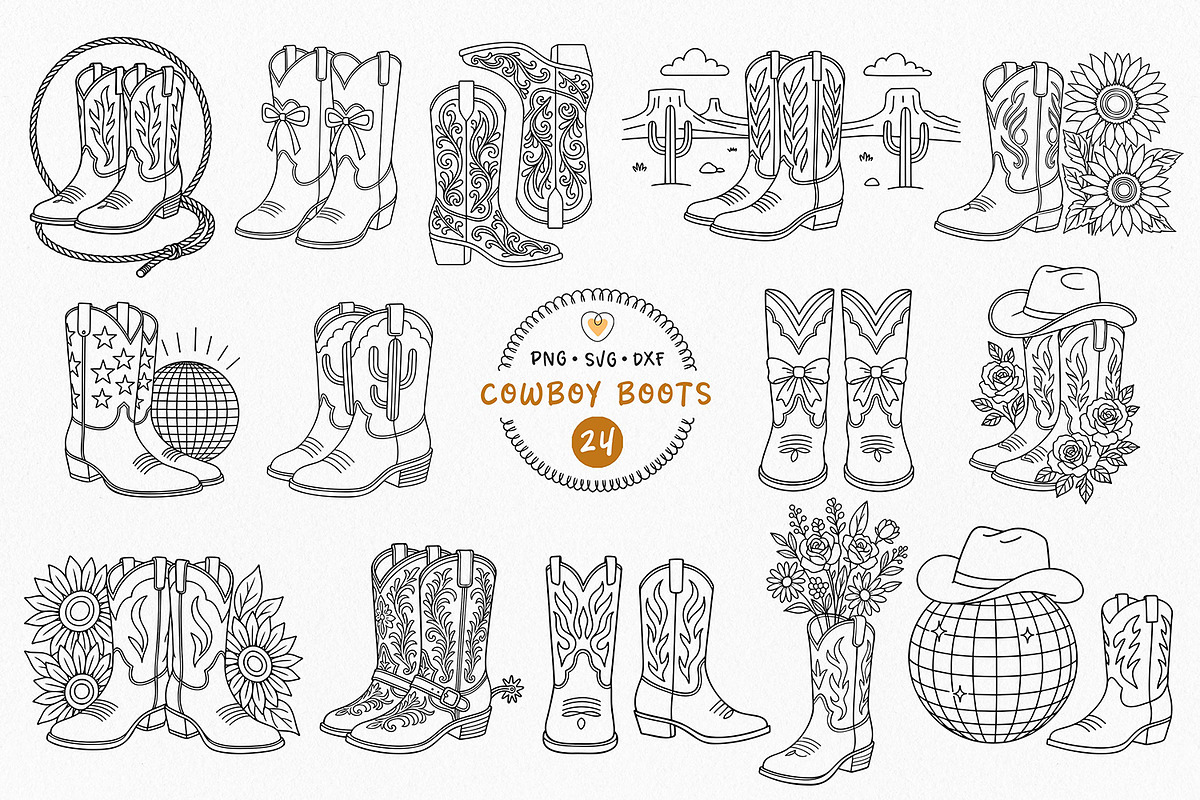 Cowboy Boots Line Art Clipart, an Object Illustration by Pretty Meerkat (Photo 1 of 7)