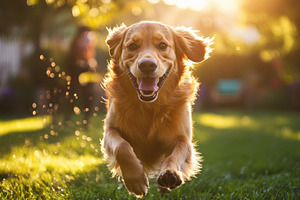 Happy dog running through a yard wit, an Animal Photo by Pixeness Studio