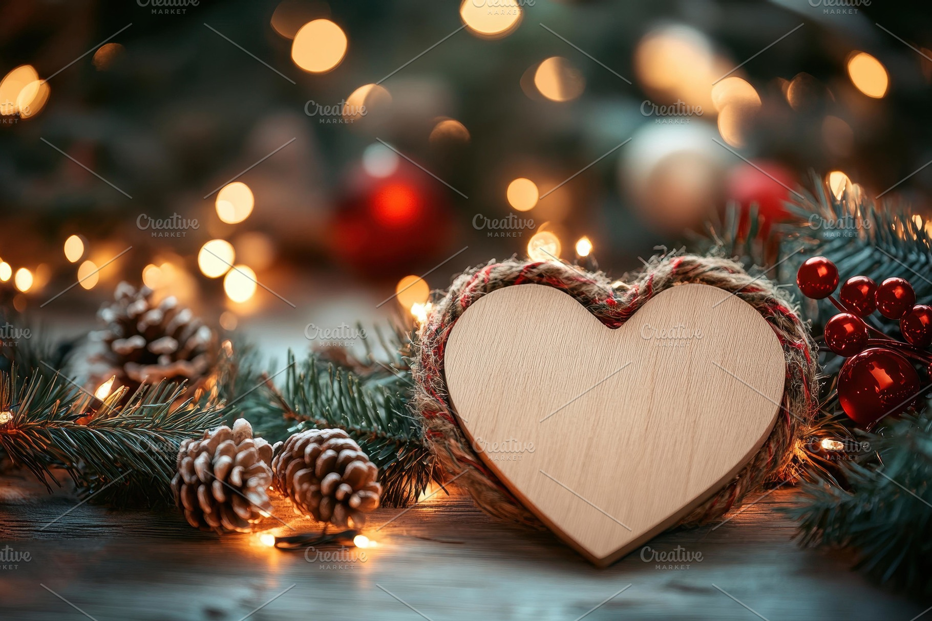 Heart-shaped wooden decoration surro, a Photo by Tanuart