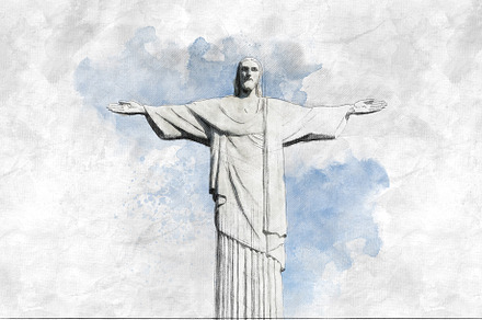 Watercolor statue Christ the Redeeme
