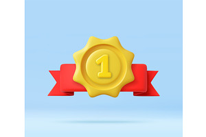 3d First place award badge with red, an Object Illustration by ModVector