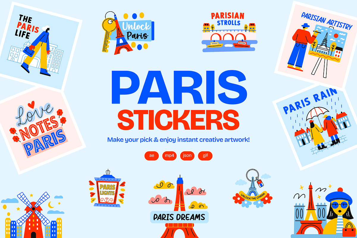 Animated Paris Stickers Set, an Emoji Icon by Vectors Market (Photo 1 of 5)