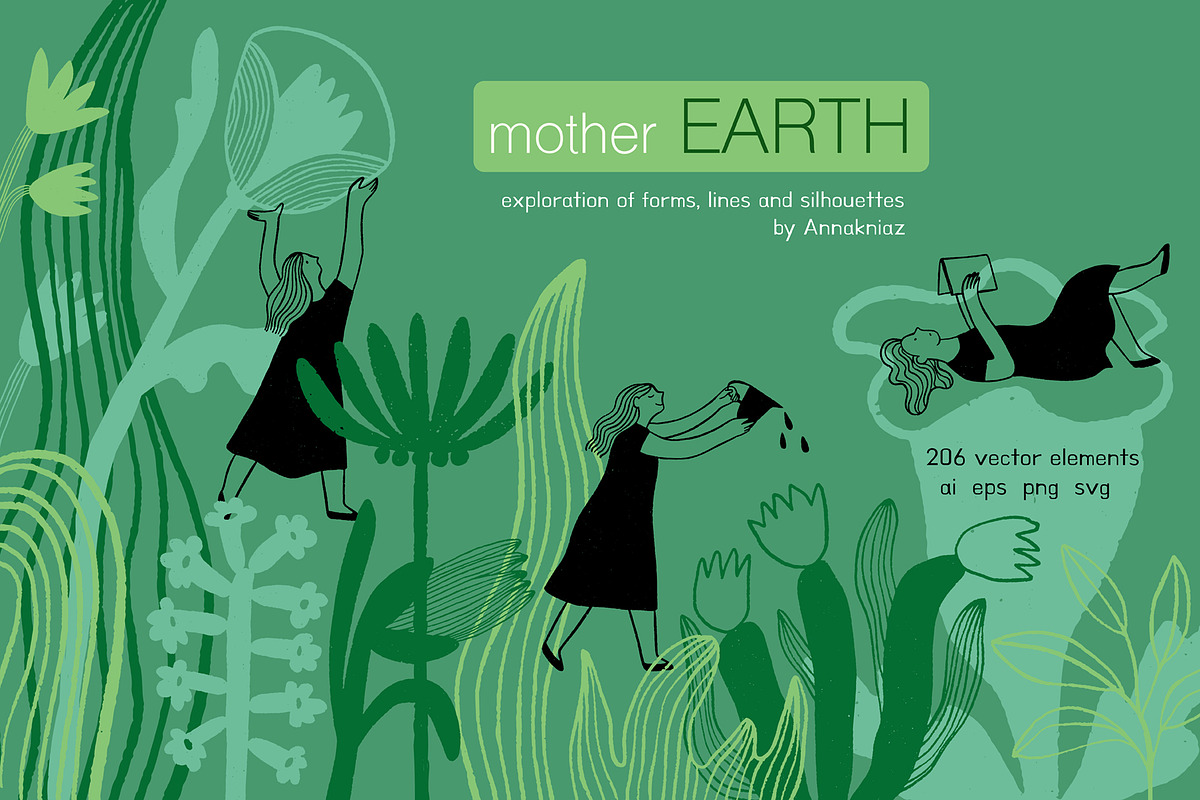 Mother Earth vector shapes and lines, a Decorative Illustration by Annakniaz (Photo 1 of 15)