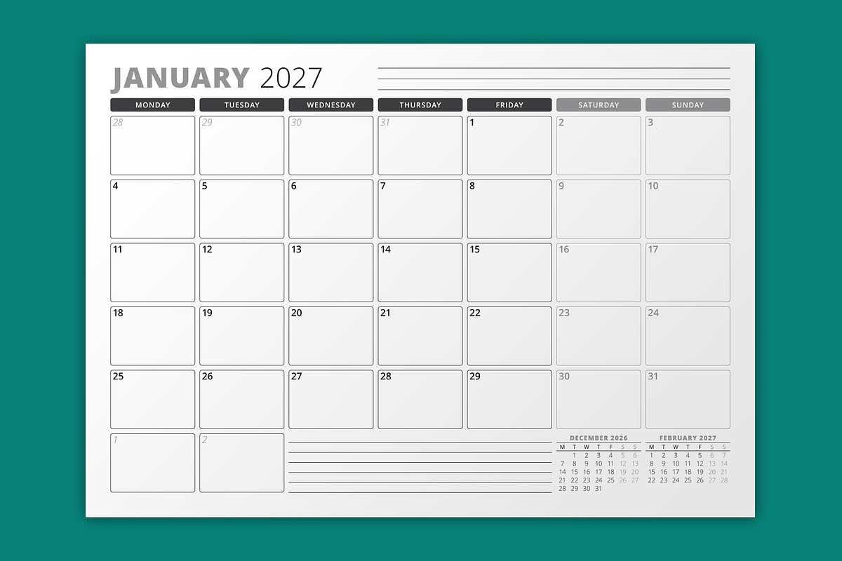 2027 Vector Monthly Calendar Planner, a Texture Illustration by mikhailmorosin (Photo 3 of 4)