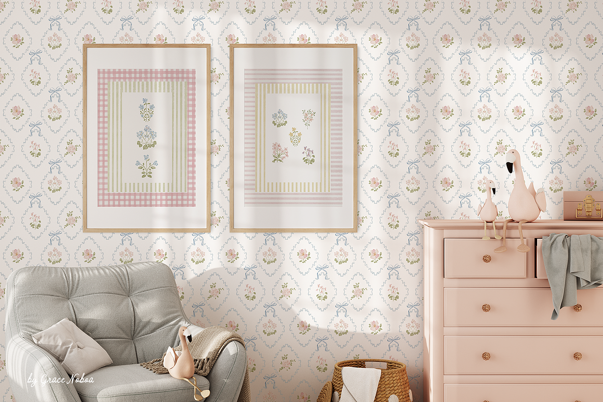 Grandmillenial whimsy flowers stripe, an Object Graphic by Grace Noboa Illustrations (Photo 4 of 14)
