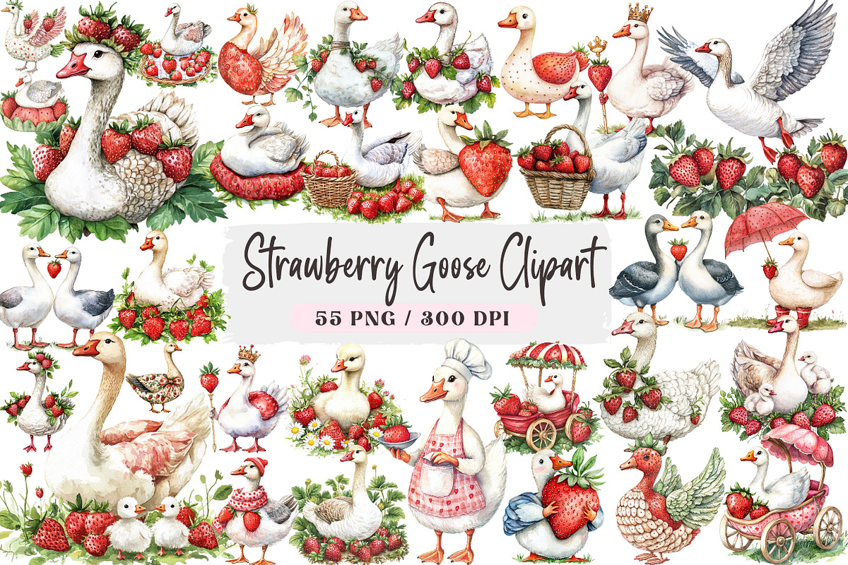 Strawberry Goose Clipart, an Animal Illustration by DreamArtGraphic (Photo 1 of 4)