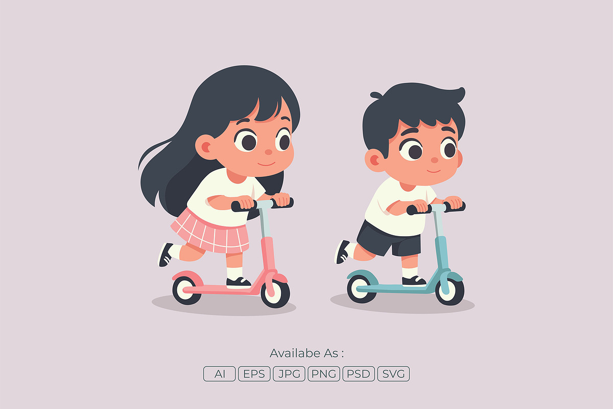 Kids Scooter Ride Cute Flat Vector, a Person Illustration by Partikusi Design (Photo 2 of 3)