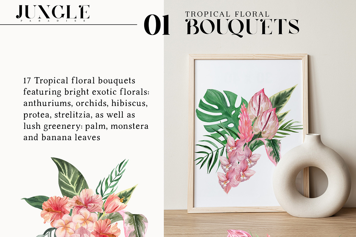 Jungle Paradise Pink Tropical Floral, a Decorative Illustration by Catch the Dream Art (Photo 3 of 17)