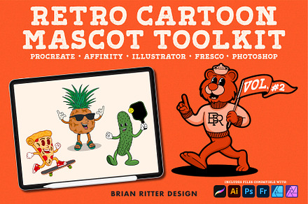 Retro Cartoon Mascot Toolkit Vol. 2, a Brush Add-On by Brian Ritter Design