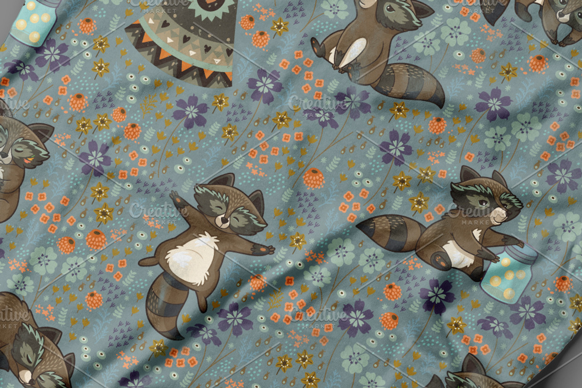 Wild raccoons pattern, a Pattern Graphic by PenguinHouse