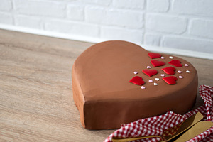 Chocolate Valentine’s Day cake with heart decorations, a Food & Drink Photo by etorres69