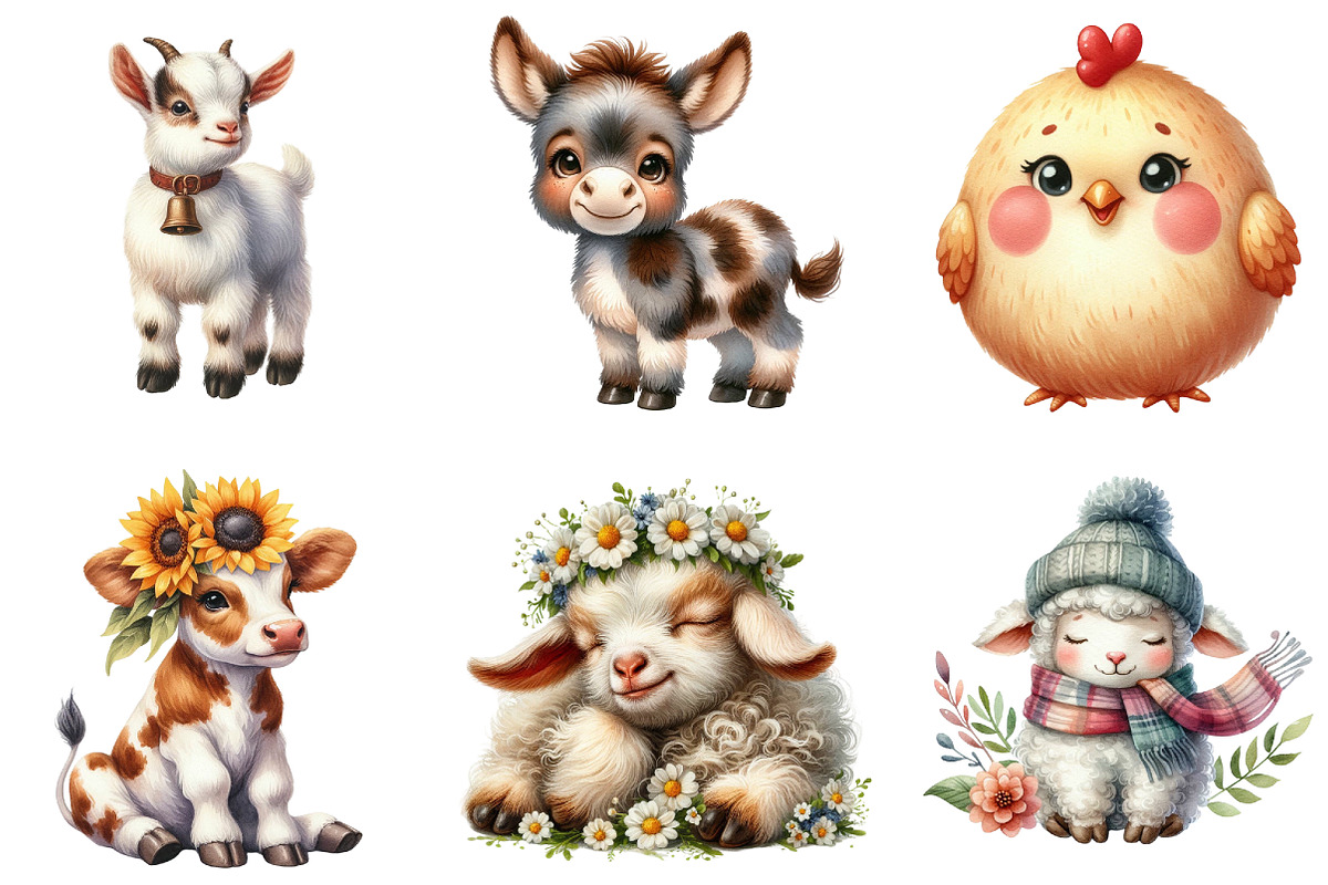 Cute Farm Animals Clipart, an Illustration by DreamArtGraphic (Photo 3 of 4)