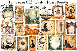 Halloween Old Tickets Clipart Bundle