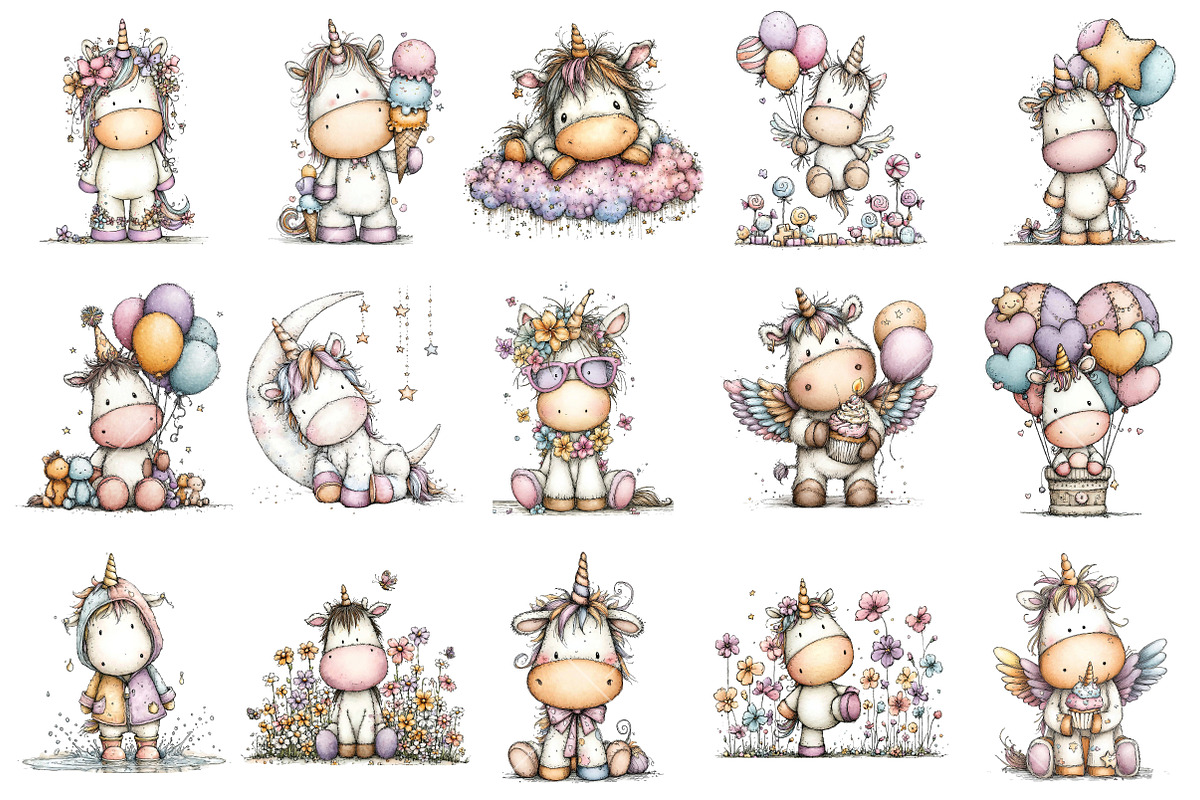 Whimsical Unicorn Clipart, an Illustration by OK Design (Photo 3 of 6)