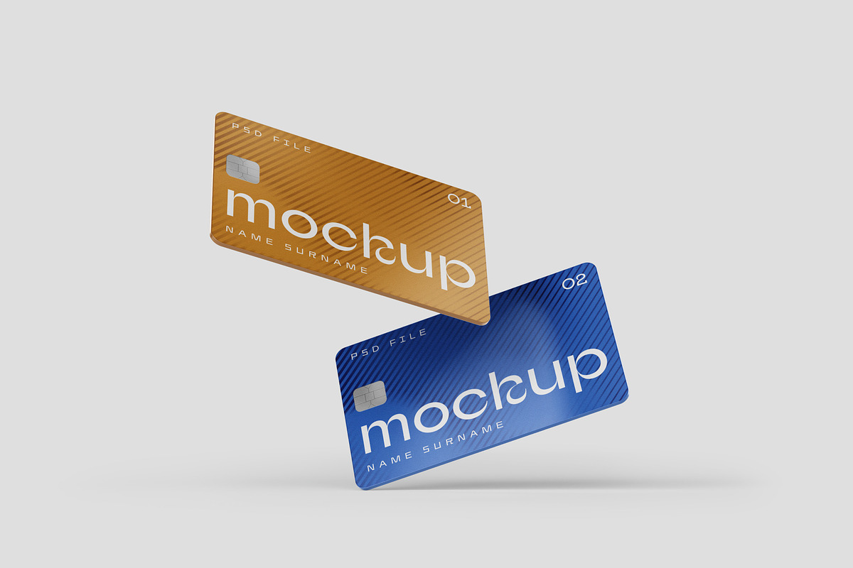 Flying Credit Cards Mockup Set, a Packaging Mockup by mockupatelier (Photo 4 of 6)