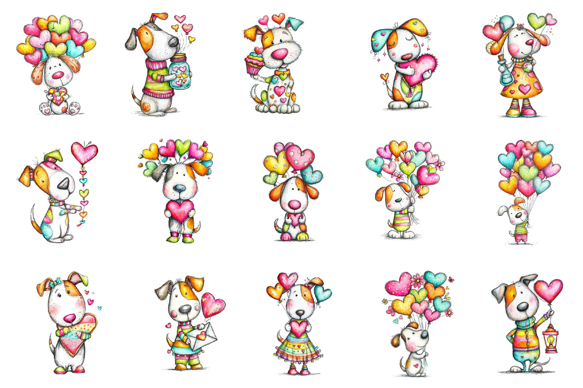 Whimsical Valentine Dog Clipart, an Illustration by designcity5 (Photo 2 of 5)