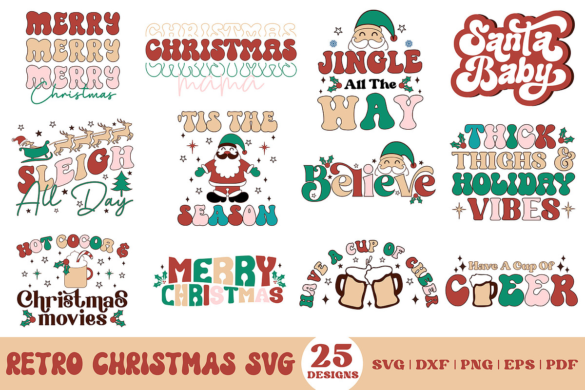 Retro Christmas SVG Bundle, a Graphic by CraftlabSVG (Photo 1 of 15)