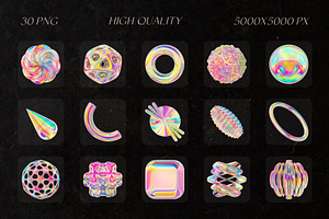 Holo Fantasy Abstract 3D PNG Shapes