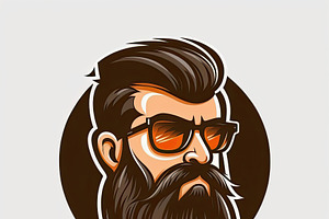 Illustration Of A Interesting Hipster Man With Long Beard Wearin