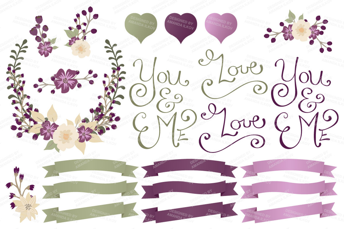 Plum Floral Heart & Banner Vectors, an Illustration by Amanda Ilkov (Photo 4 of 4)