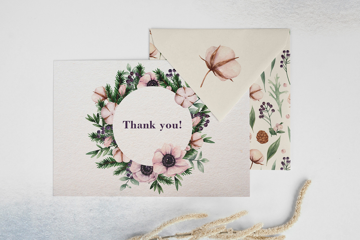 Winter flowers watercolor clipart, a Decorative Illustration by a_ptichkina (Photo 8 of 8)