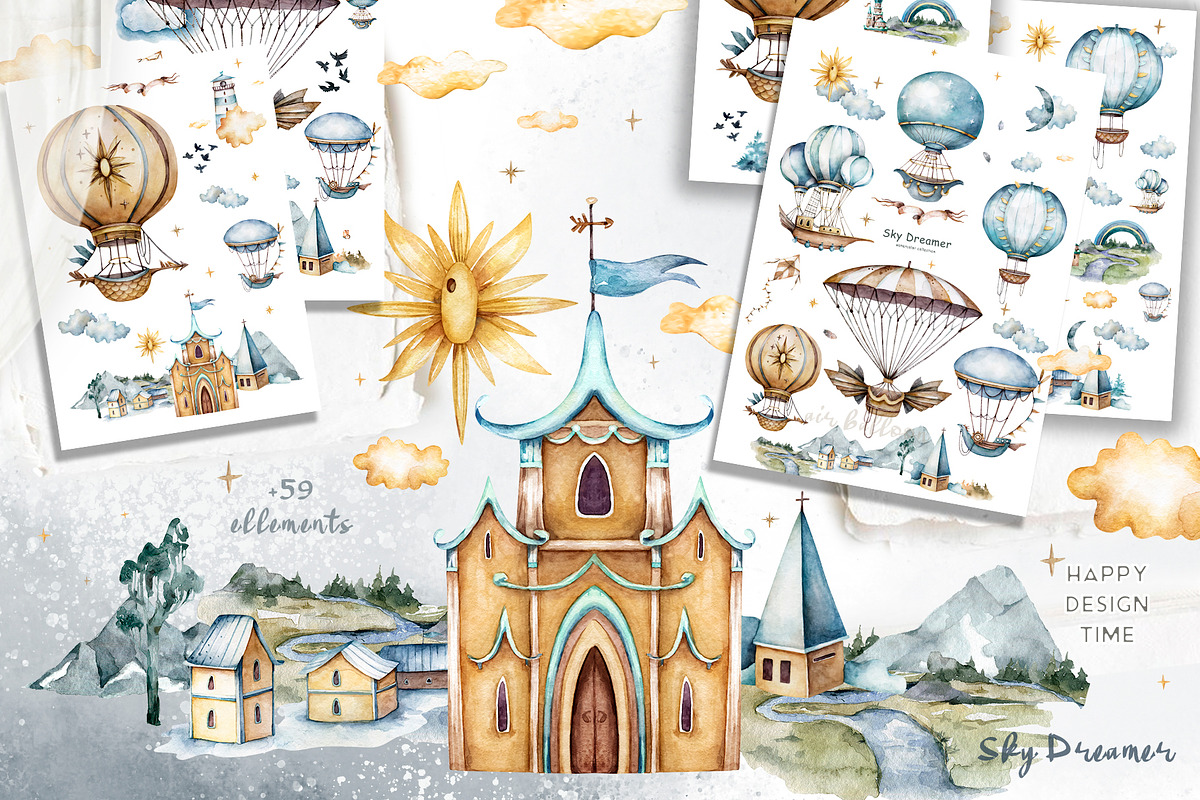Hot Air balloons. Sky dreamer set., an Illustration by Ann Art Houze (Photo 4 of 9)