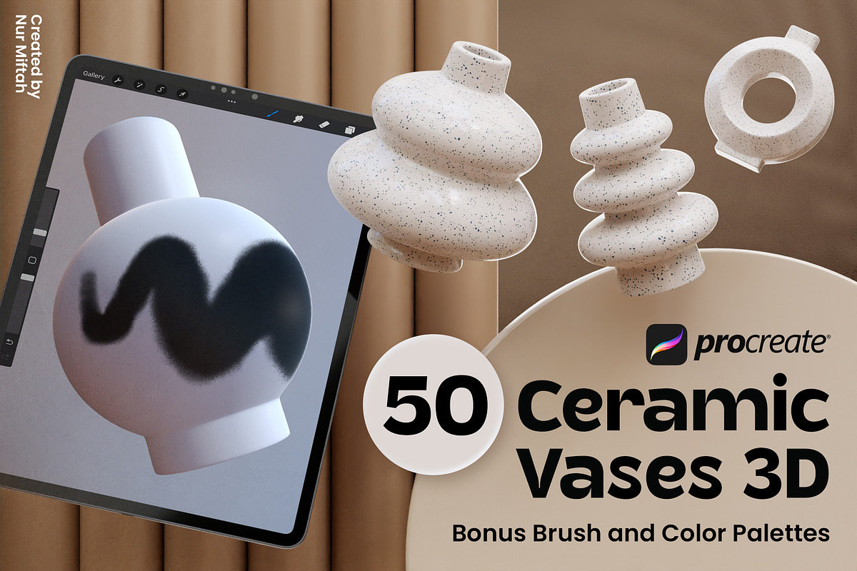 Procreate Ceramic Vases 3D, a Brush Add-On by Nurmiftah (Photo 1 of 7)