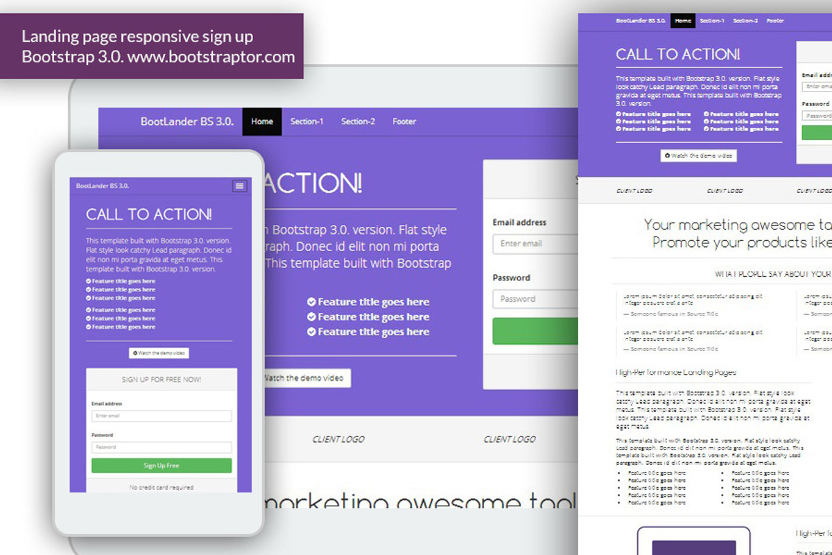 Landing page responsive signup bs3, a Landing Page Template by Bootstraptor (Photo 1 of 2)
