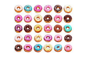 Donuts cartoon vector set. Sweet, a Food Illustration by Onyx