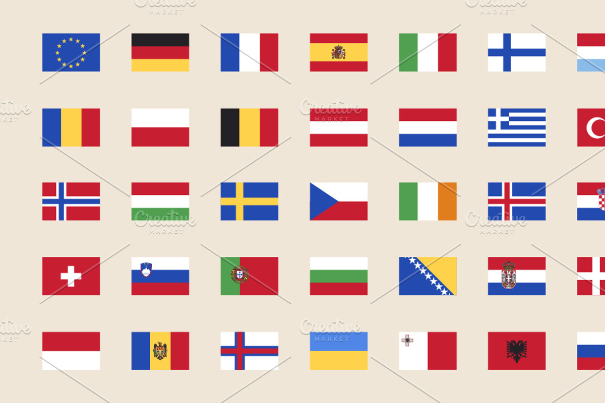 Flags Of Europe In Flat Style, a Solid Icon by Black White Mouse Design