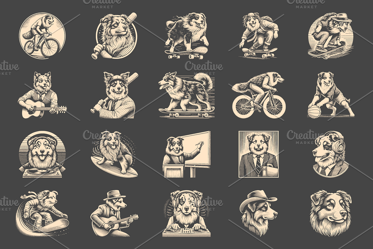 Vintage Australian Shepherd Dog, an Animal Illustration by devastd (Photo 8 of 11)