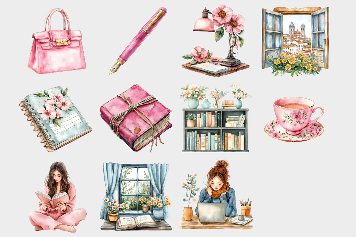 Watercolor Pink Planner Clipart, a Seasonal Illustration by Design Market (Photo 5 of 5)