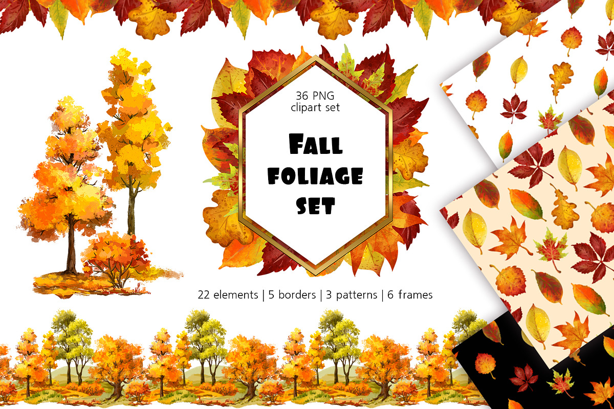 Fall leaves png clipart, an Illustration by PinskaDrawCute (Photo 1 of 6)