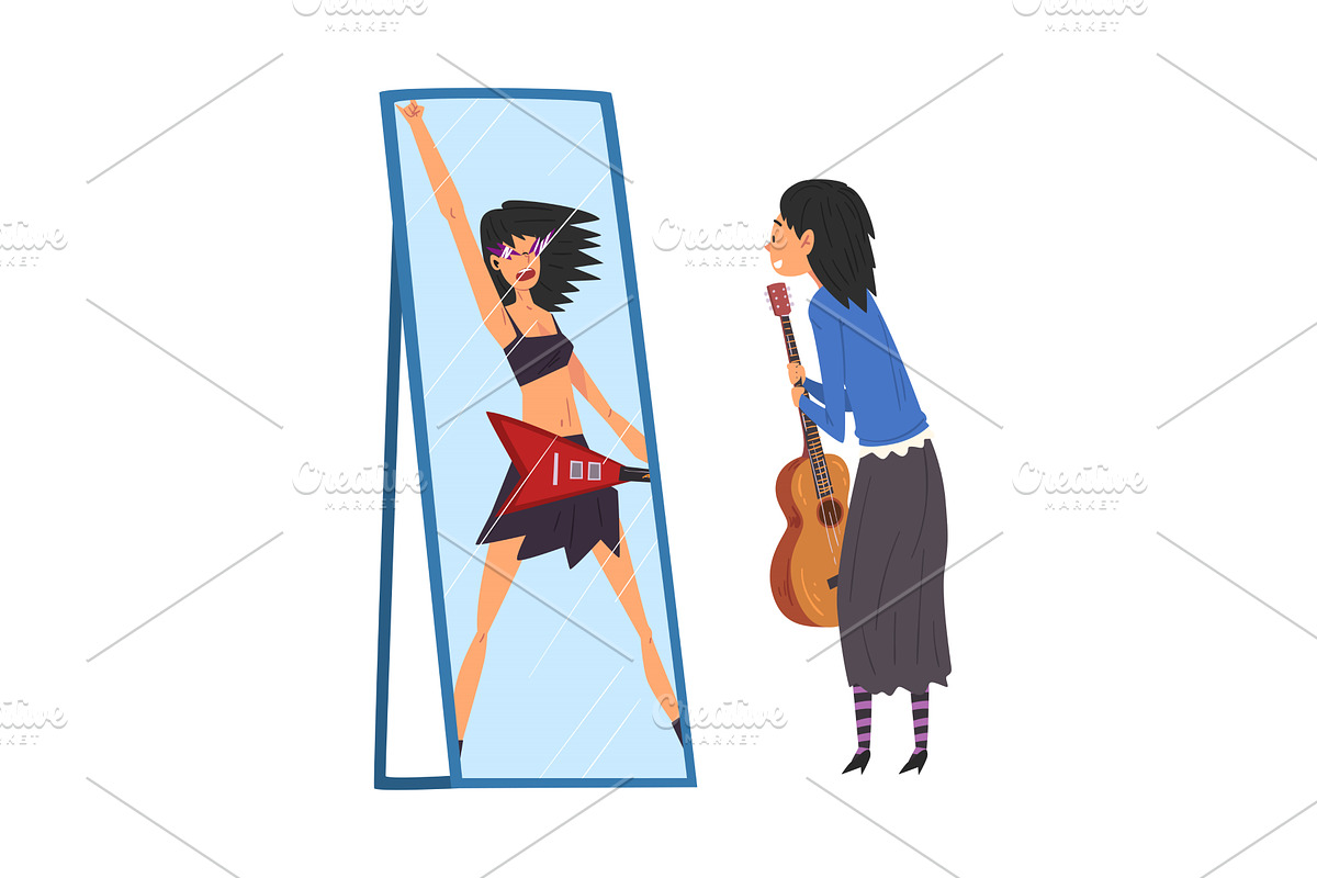 Girl with Guitar Standing in Front, a Person Illustration by TopVectors