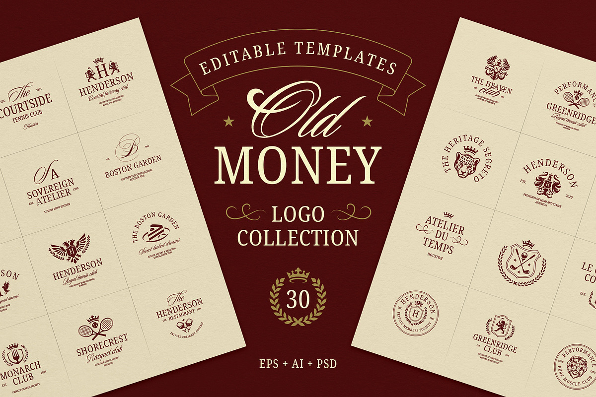 Old Money Vintage Logo Collection, a Branding & Logo Template by Vasya Kobelev (Photo 1 of 17)