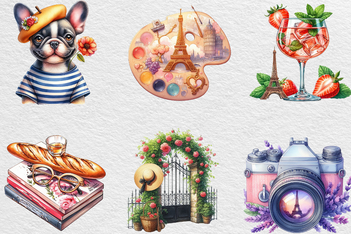 Watercolor Parisian Summer Clipart, an Illustration by Black Bird Studio (Photo 4 of 6)