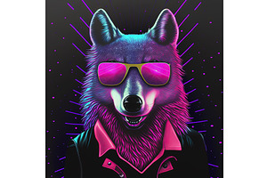 Cool Neon Party Wolf In Sunglasses