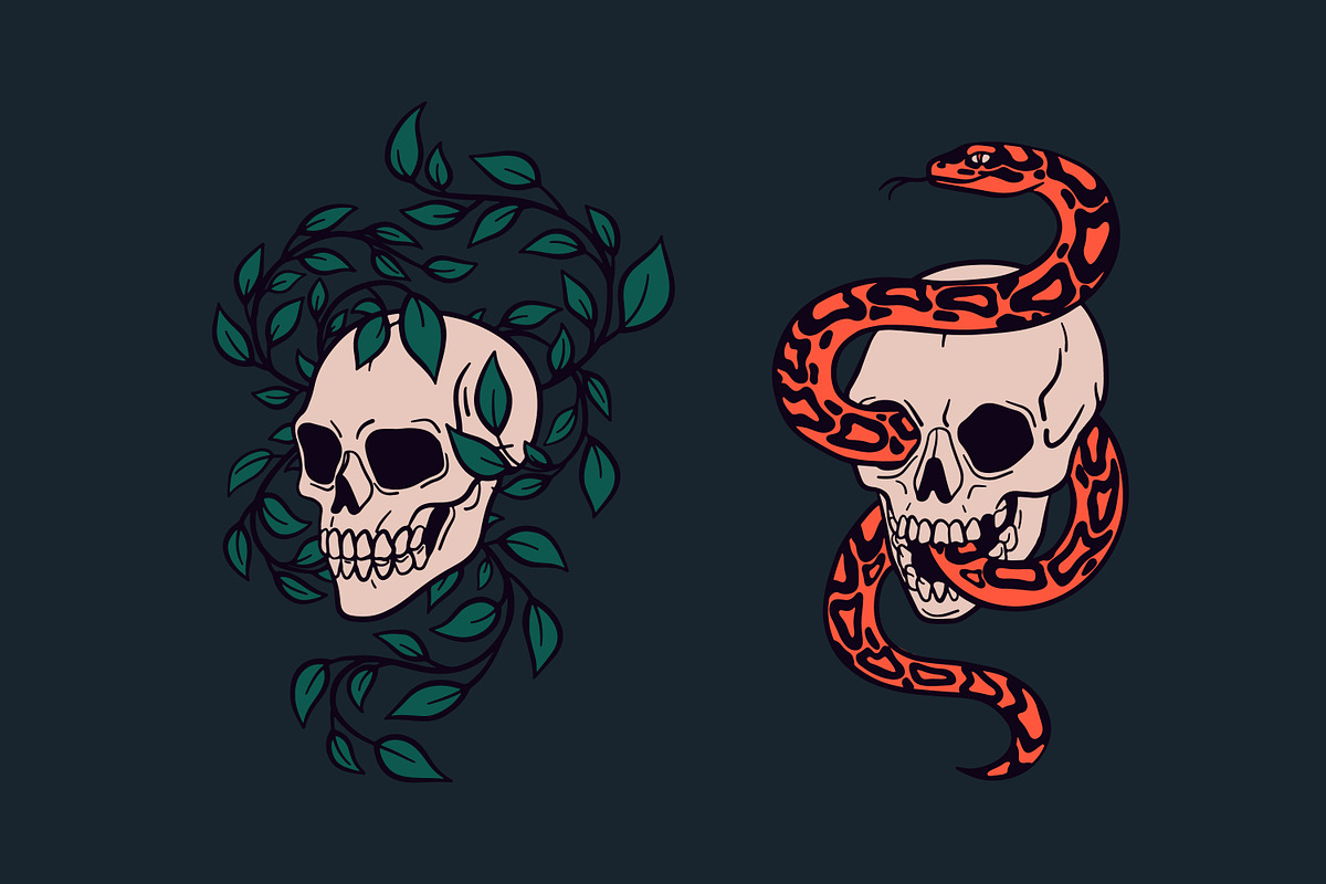 Horror vintage skull tattoo art set, a Decorative Illustration by Good Studio (Photo 5 of 16)