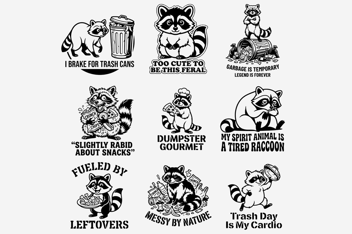 Funny Raccoon Quotes PNG Bundle, an Animal Illustration by Tanya Kart (Photo 7 of 9)