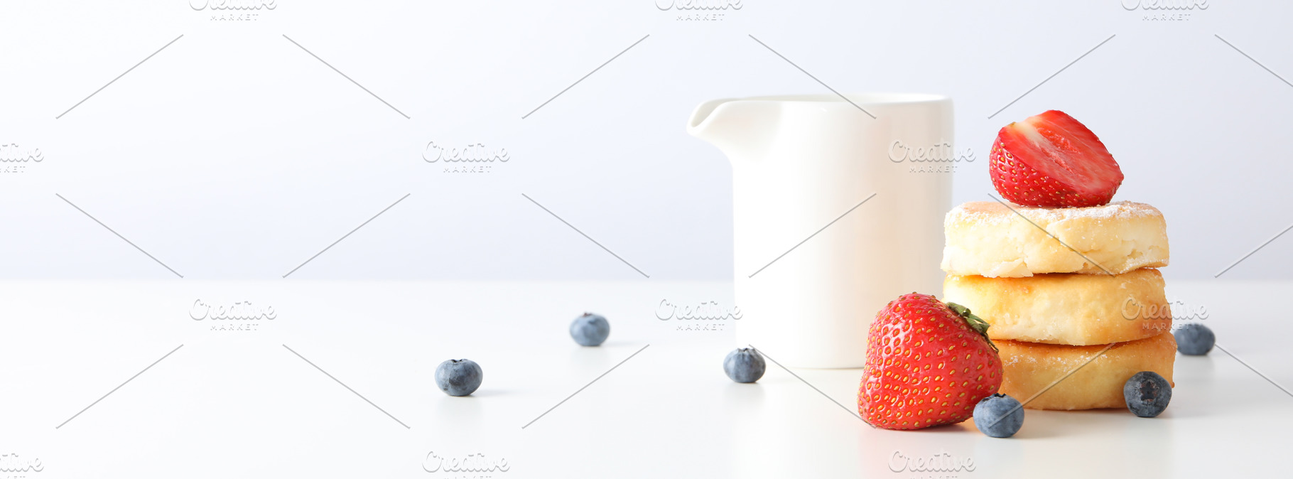 Concept of tasty sweet food, cheese pancakes, space for text, a Food & Drink Photo by AtlasStudio PRO