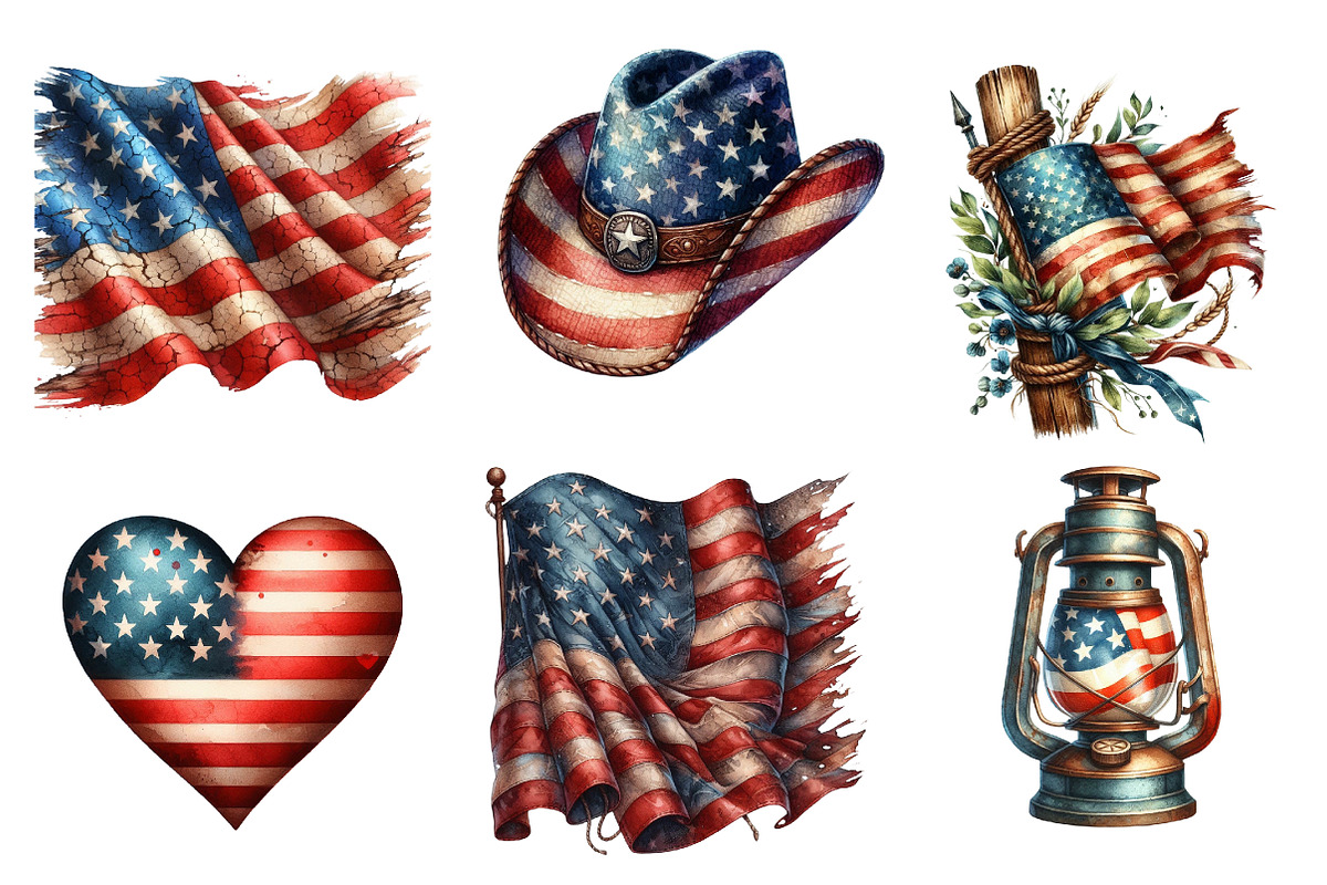 Vintage Grunge American Flag Clipart, an Illustration by SinaCreation (Photo 3 of 5)